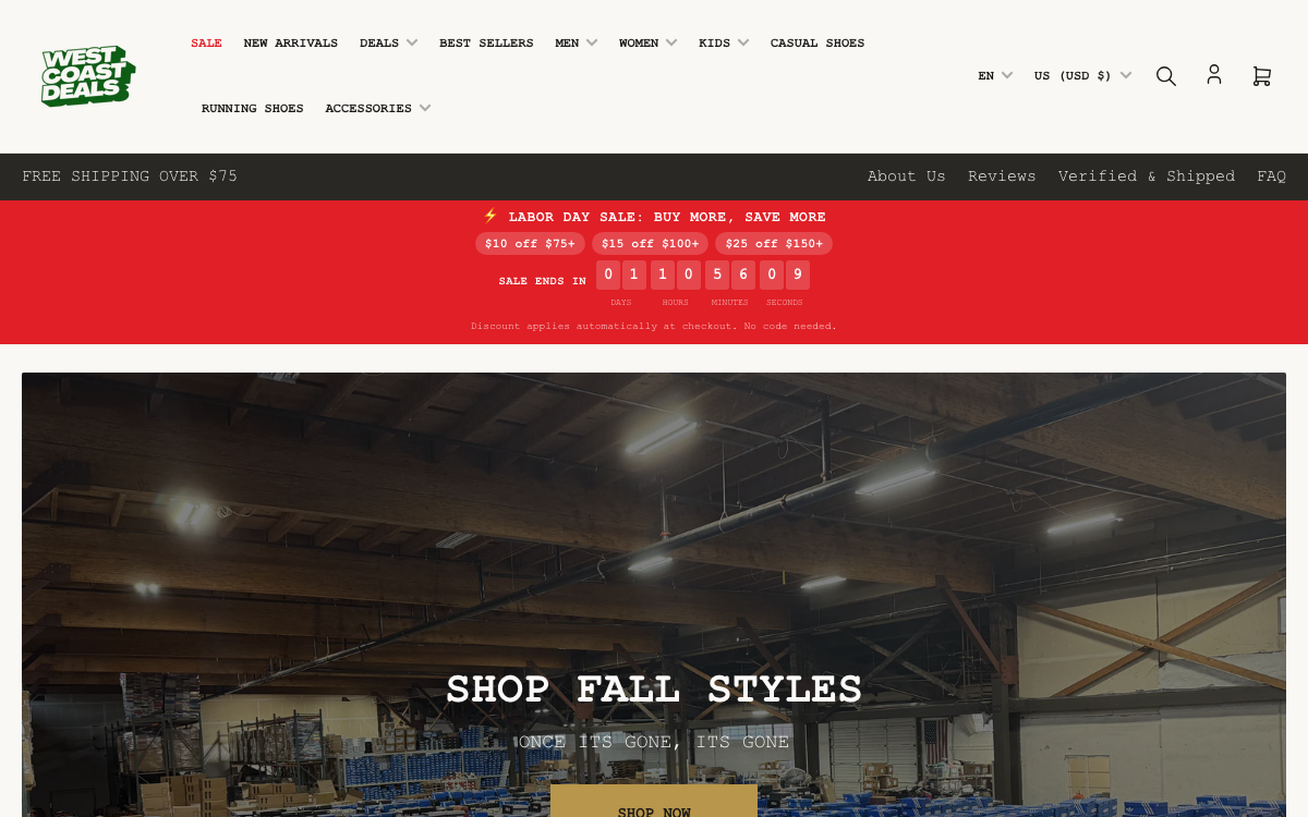 The West Coast Deals storefront on a desktop screen